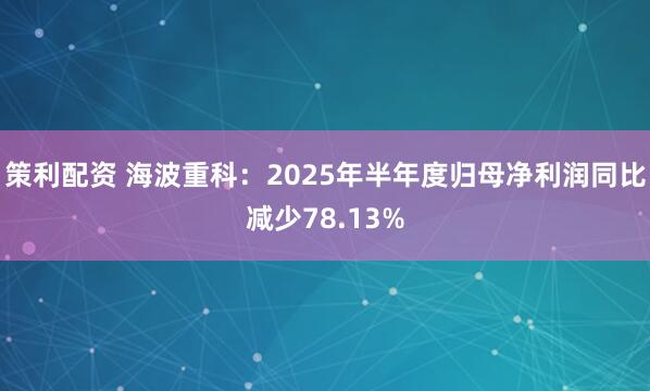 策利配资 海波重科：2025年半年度归母净利润同比减少78.13%