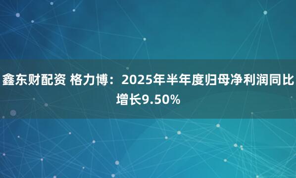 鑫东财配资 格力博：2025年半年度归母净利润同比增长9.50%